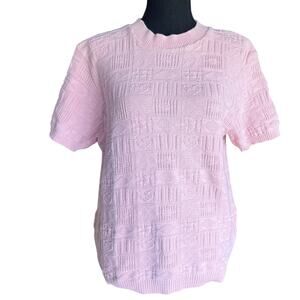 Croft & Barrow Pink short sleeve heart knit sweater XL